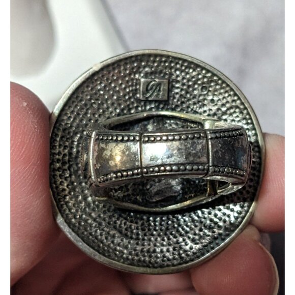 Grace Adele Floral Brutalist Shield Silver Tone Stretch Statement Ring - Picture 9 of 10